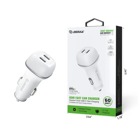 Esoulk 60W PD Dual USB-C Car Charging Plug ( 1108070) (MSRP $39.99)