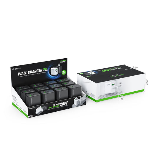 Esoulk 20W PD&QC Wall Charger organized display box with 12 individual units  – Black (1102922)