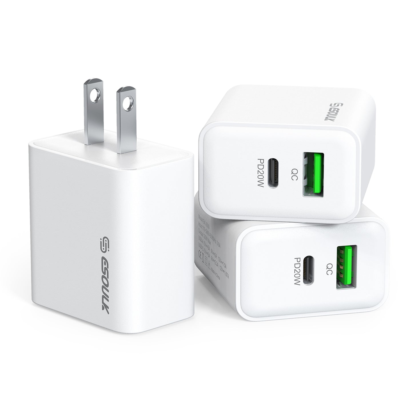 Esoulk 20W PD&QC Wall Charger organized display box with 12 individual units – White (1102923)