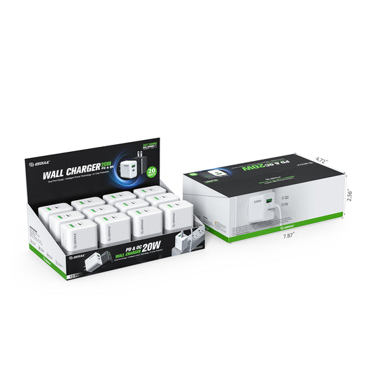 Esoulk 20W PD&QC Wall Charger organized display box with 12 individual units – White (1102923)