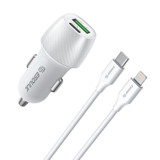 ESOULK 48W PD&QC Car Charger +3Ft USB-C To 8Pin Cable - White (1107820)
