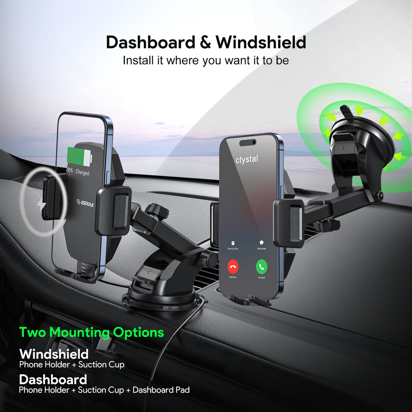 Esoulk 15W Wireless Fast Charging Car Mounts Charger (1107794)