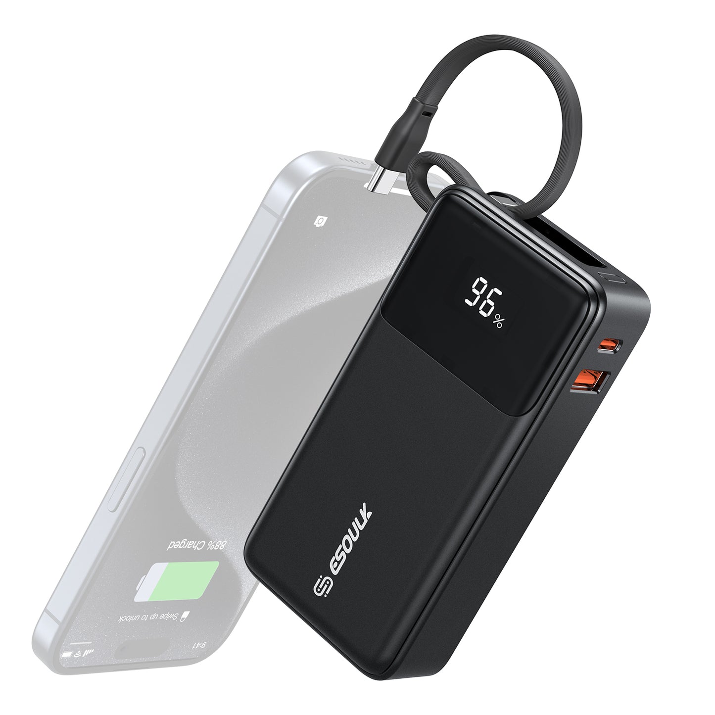 Esoulk 10000mah 30W Bulit-In USB-C Cable Power Bank (1107121)