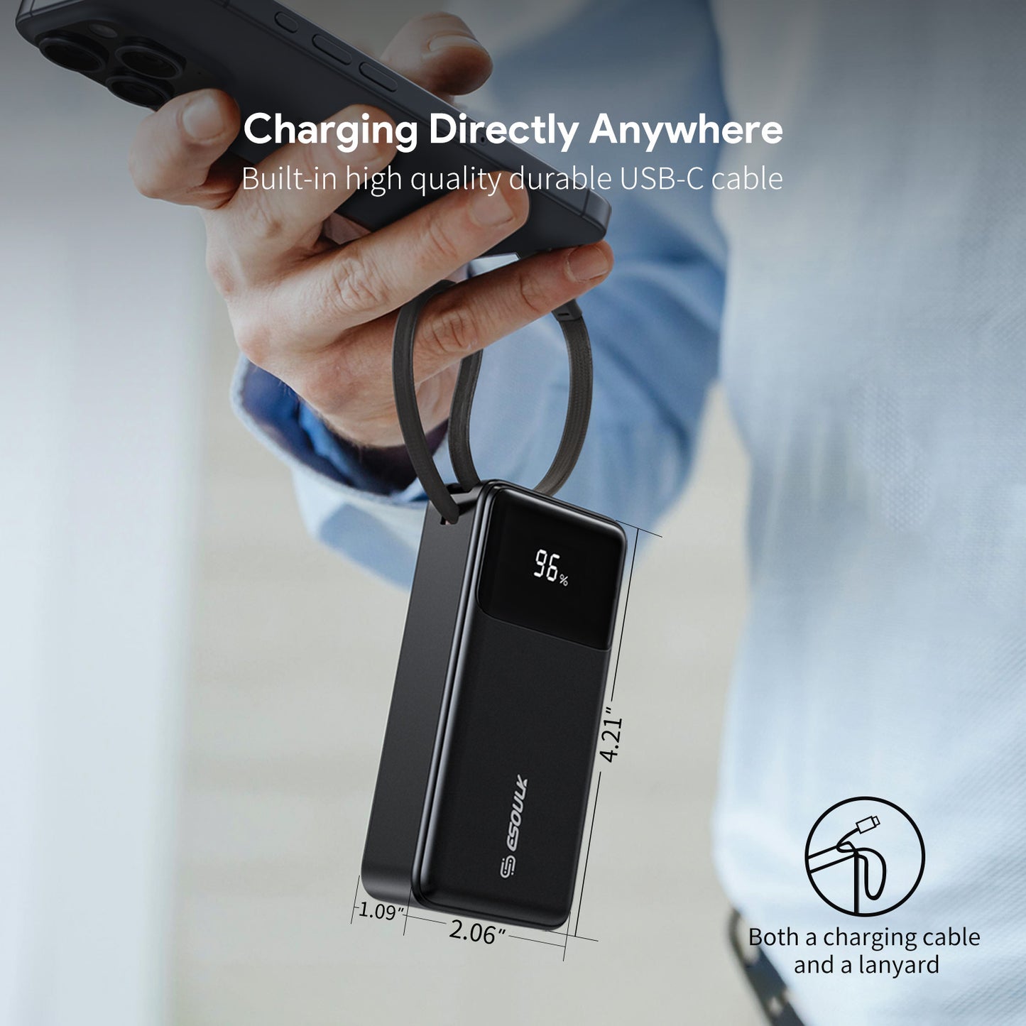 Esoulk 10000mah 30W Bulit-In USB-C Cable Power Bank (1107121)