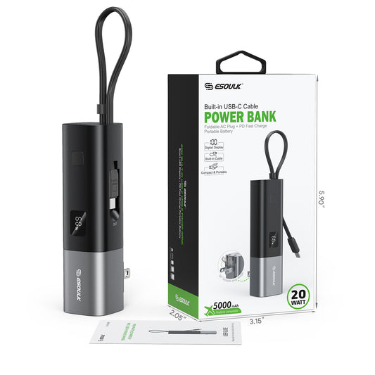 Esoulk 5000mAh PD 20W Built-in Foldable AC Wall Plug and USB (1107120)