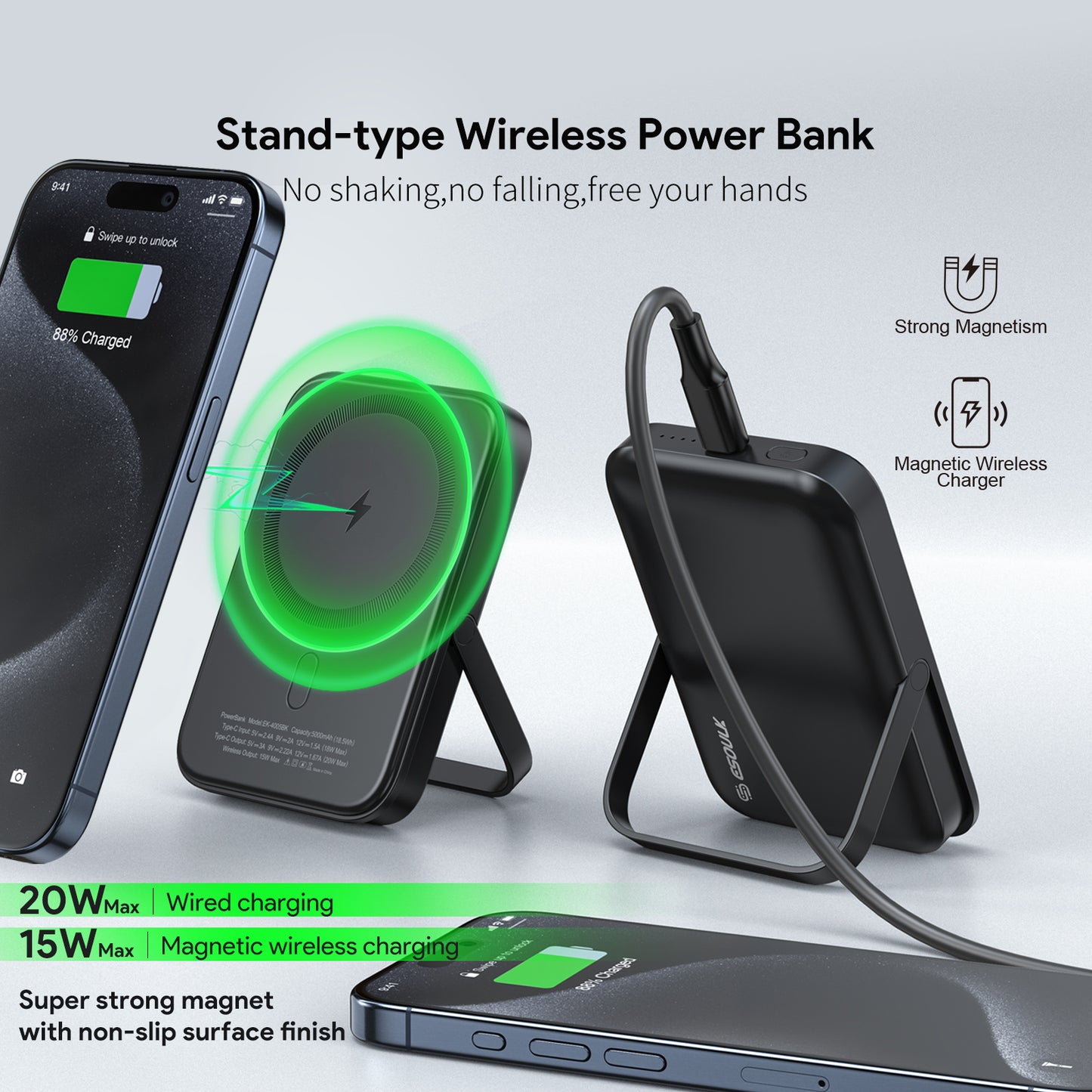 Esoulk 5000mAh Magnetic 15W Wireless Charge Power Bank (1107710)