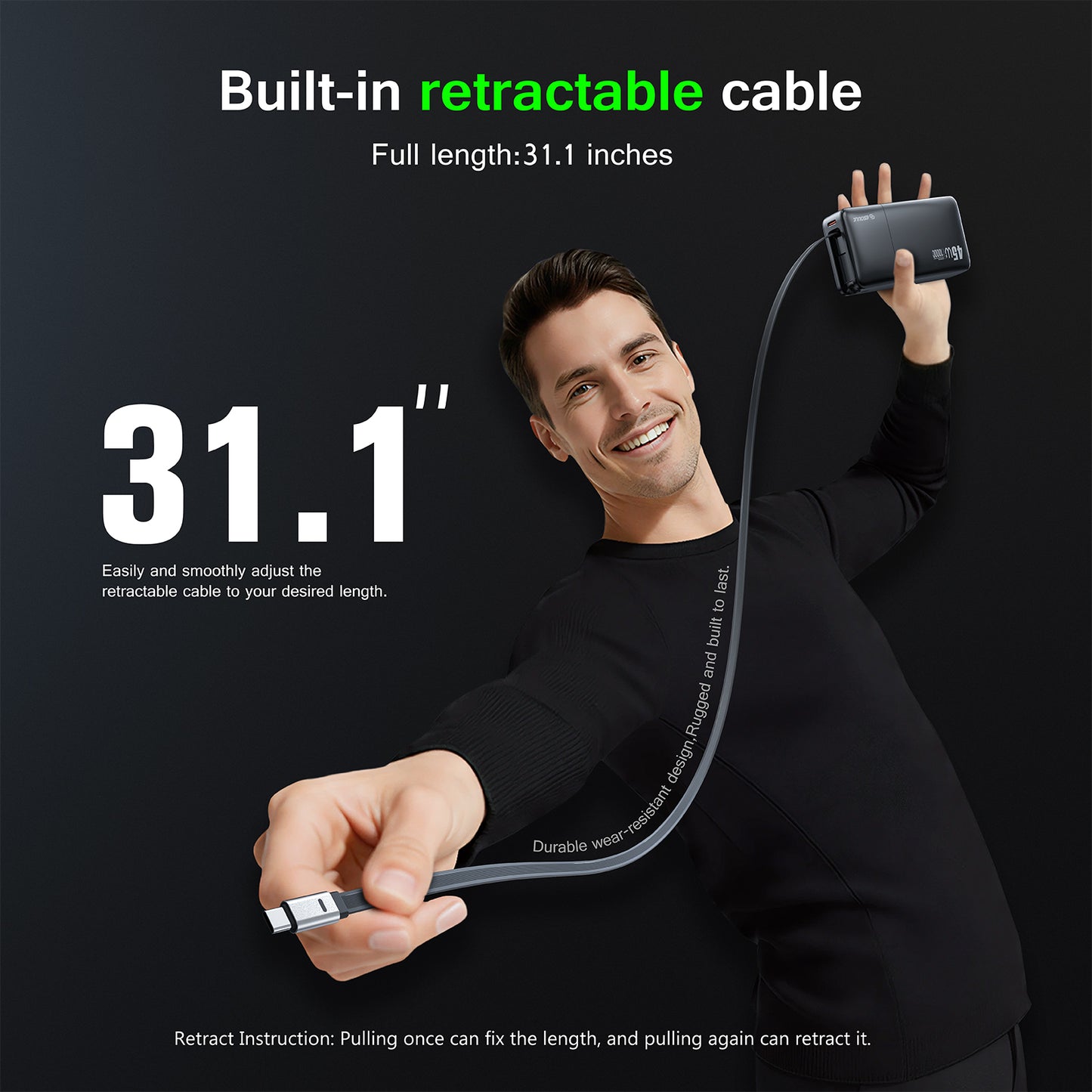 ESOULK 10000mAh PD 45W Built-in Retractable Cable Power Bank  ( 1107708) (MSRP $59.99)