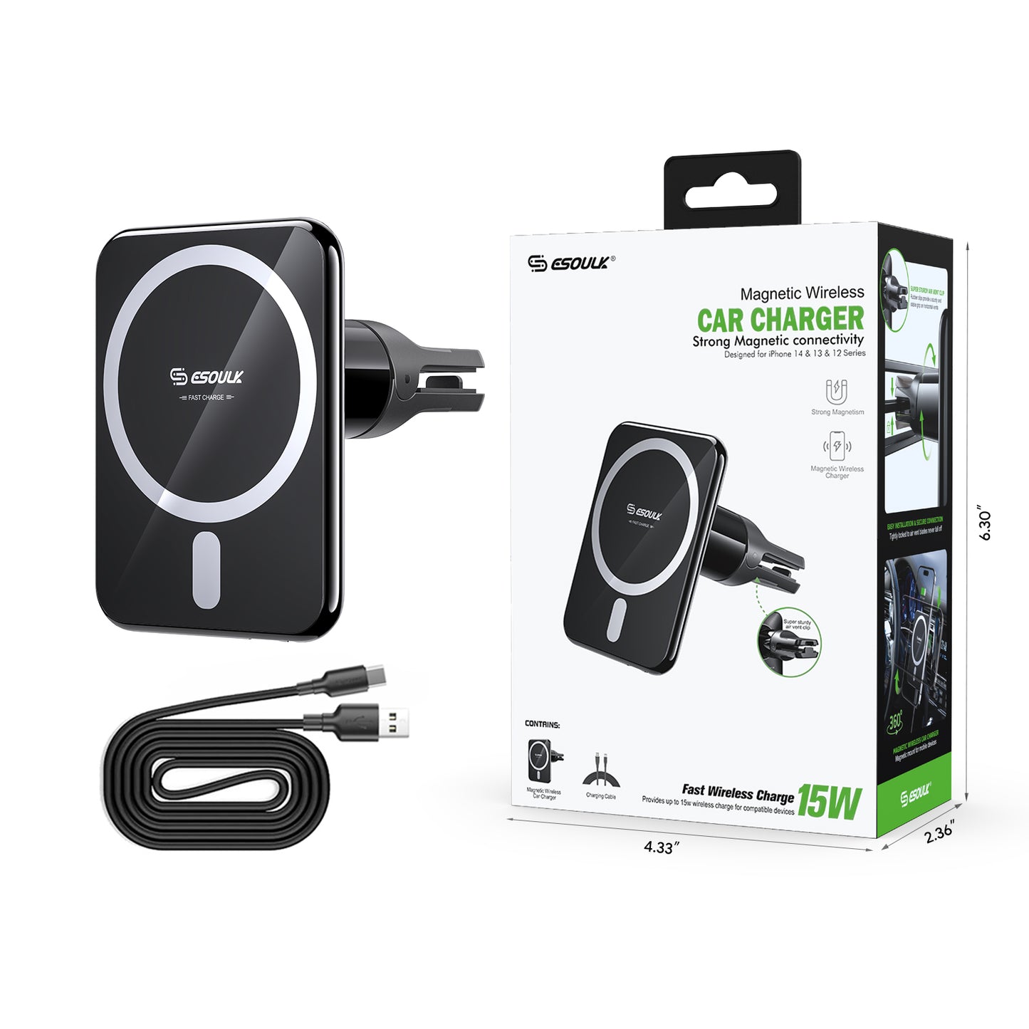 Esoulk 15W Magnetic Wireless Charger Air Vent Car Mount ( 1108071) (MSRP $59.99)