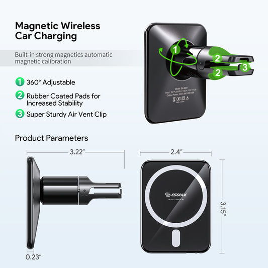 Esoulk 15W Magnetic Wireless Charger Air Vent Car Mount ( 1108071) (MSRP $59.99)