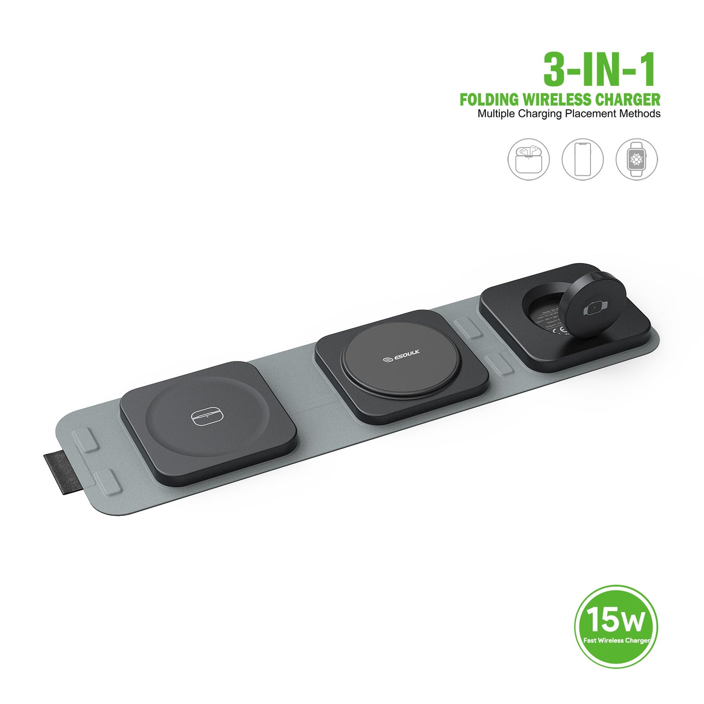Esoulk 15W 3-in-1 Collapsible Magnetic Wireless Charger (1103045) (MSRP 59.99)