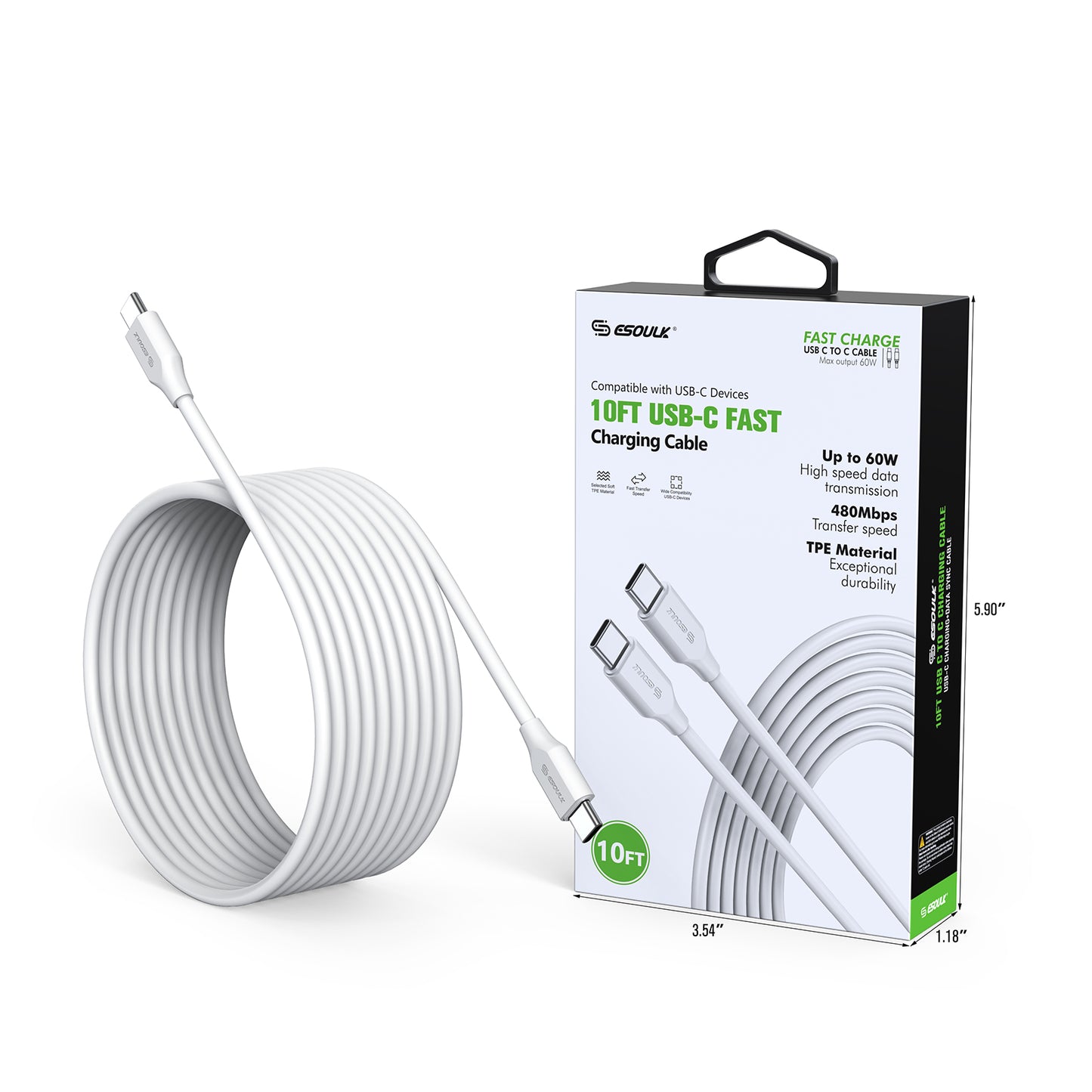 Esoulk 10FT 60W USB-C TO USB-C Charging Cable ( 1108012) (MSRP $49.99)
