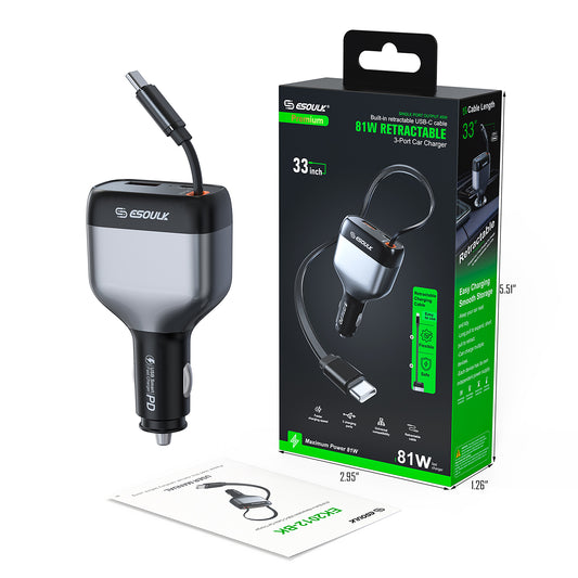 ESOULK 81W Built-in Retractable USB-C Cable Car Charger  ( 1107705) (MSRP $69.99)