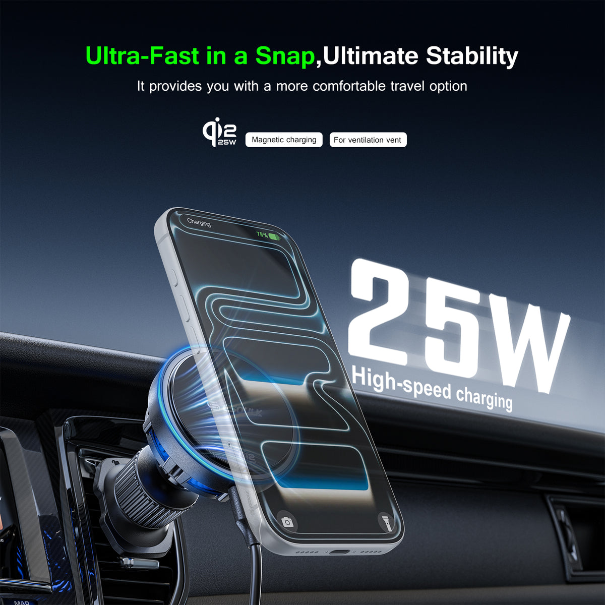 Esoulk 25W Qi2.2 Cooling Magnetic Wireless Air Vent Car Charger  (1108274)(MSRP $69.99)