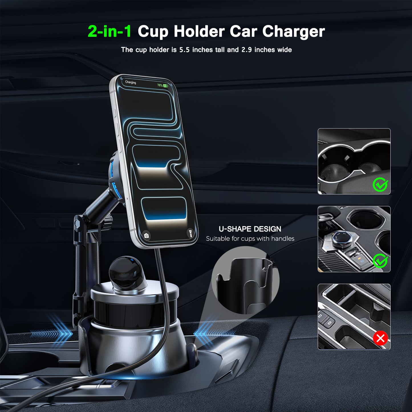 ESOULK 25W Qi2.2 Cooling Magnetic Wireless Car Charger Cup Holder  ( 1107707) (MSRP $89.99)
