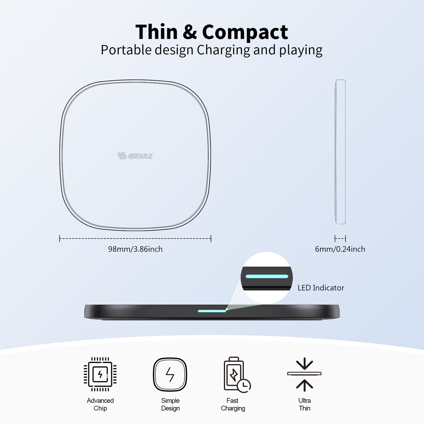 ESOULK 15W QI WIRELESS CHARGER & 5FT TYPE-C CHARGING CABLE - White  (1107700)