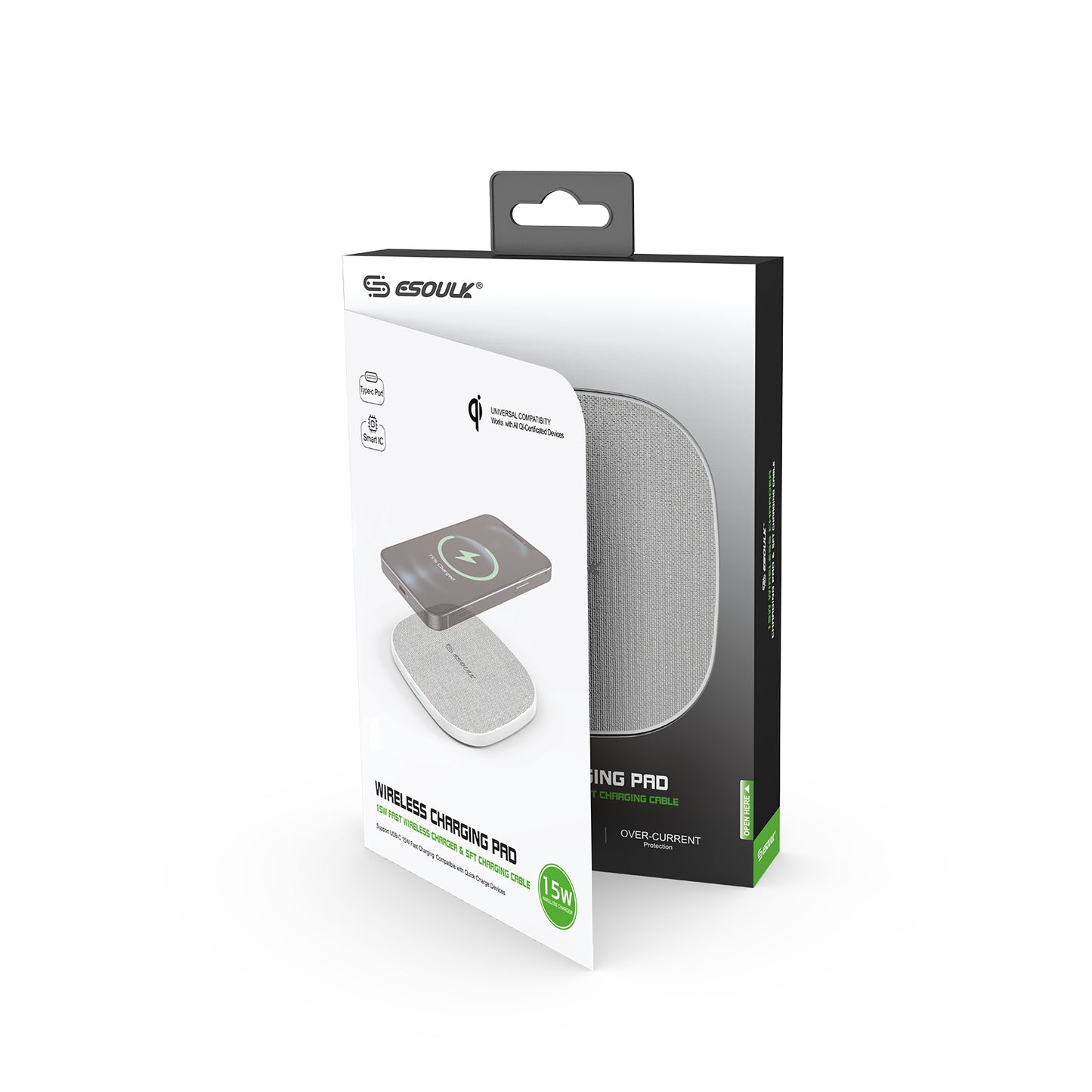 ESOULK 15W QI WIRELESS CHARGER & 5FT TYPE-C CHARGING CABLE - White  (1107700)