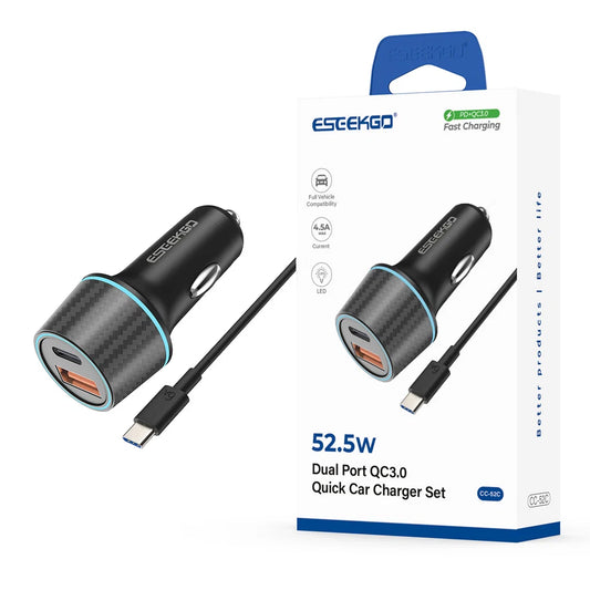 ESEEKGO CC-52C 52.5W Car Charger Type-C To Type-C Charging Cable (1108129) (MSRP $49.99)