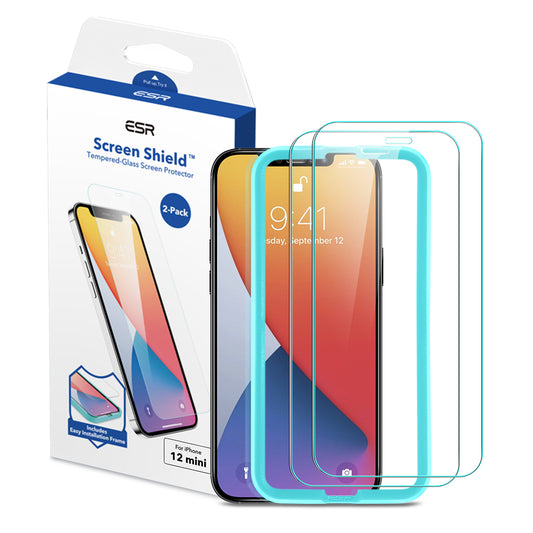 ESR Tempered-Glass Screen Protector for iPhone 12 Mini [2-Pack] [Easy Installation Frame] - Clear (110024)