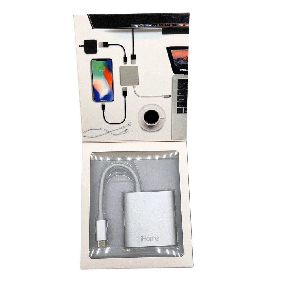 iHome USB Type-C Hub with HDMI Port, USB 3.0 and Type-C Port (Silver)  (1102947)