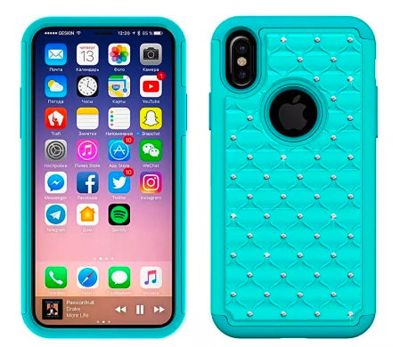 iPhone X/Xs Bling Crystal Fashion Case - Teal (3215)