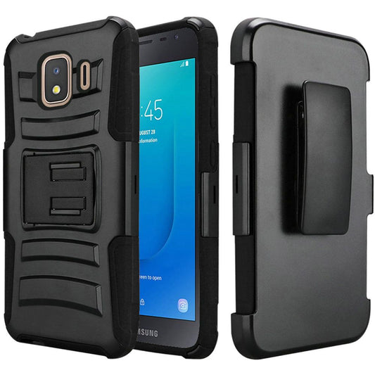 Samsung Galaxy J2 Core Heavy Duty Armor Case Belt Clip Holster - Black (898)