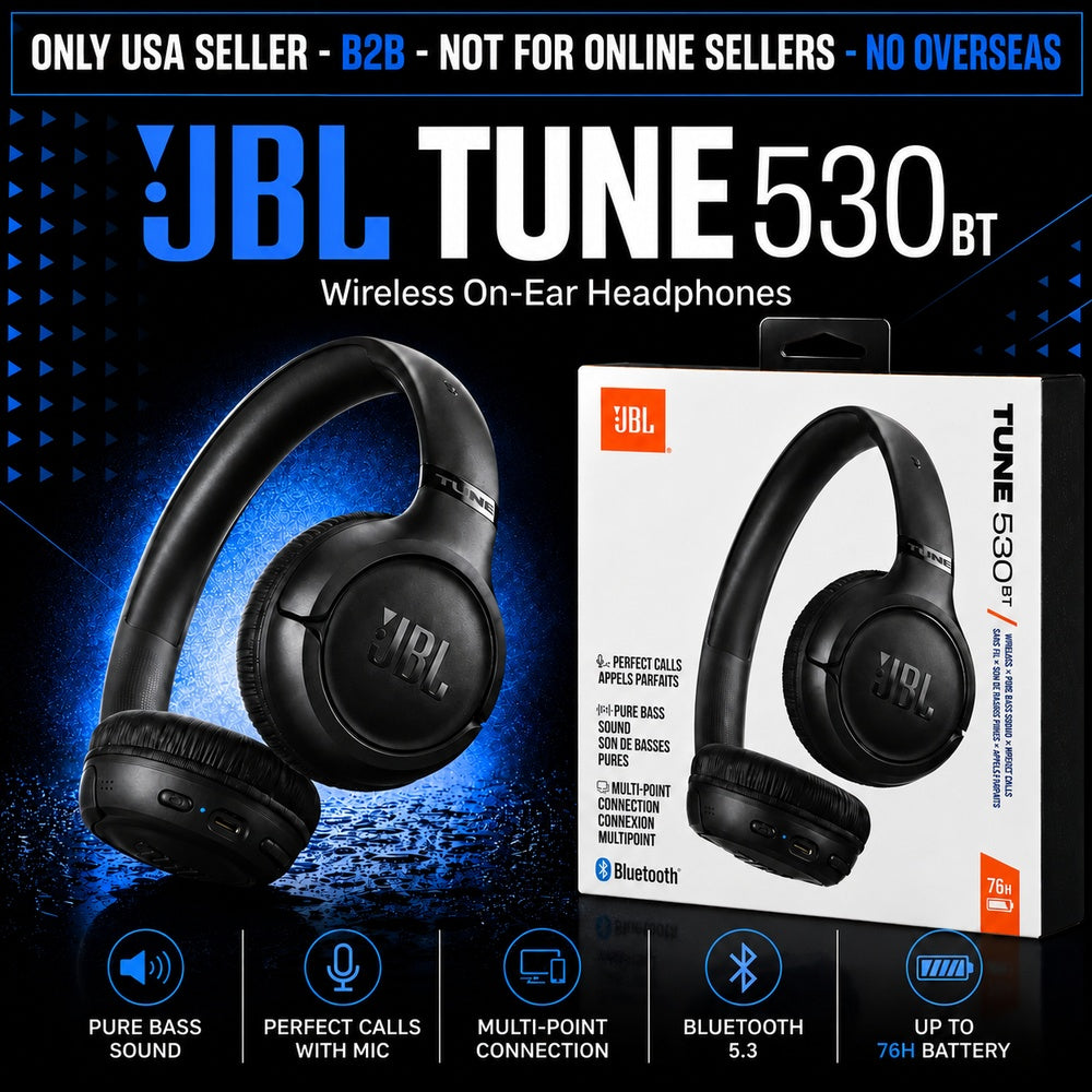 JBL TUNE 530BT WIRELESS ON-EAR HEADPHONES - BLACK ( 1107955) (MSRP $69.99)