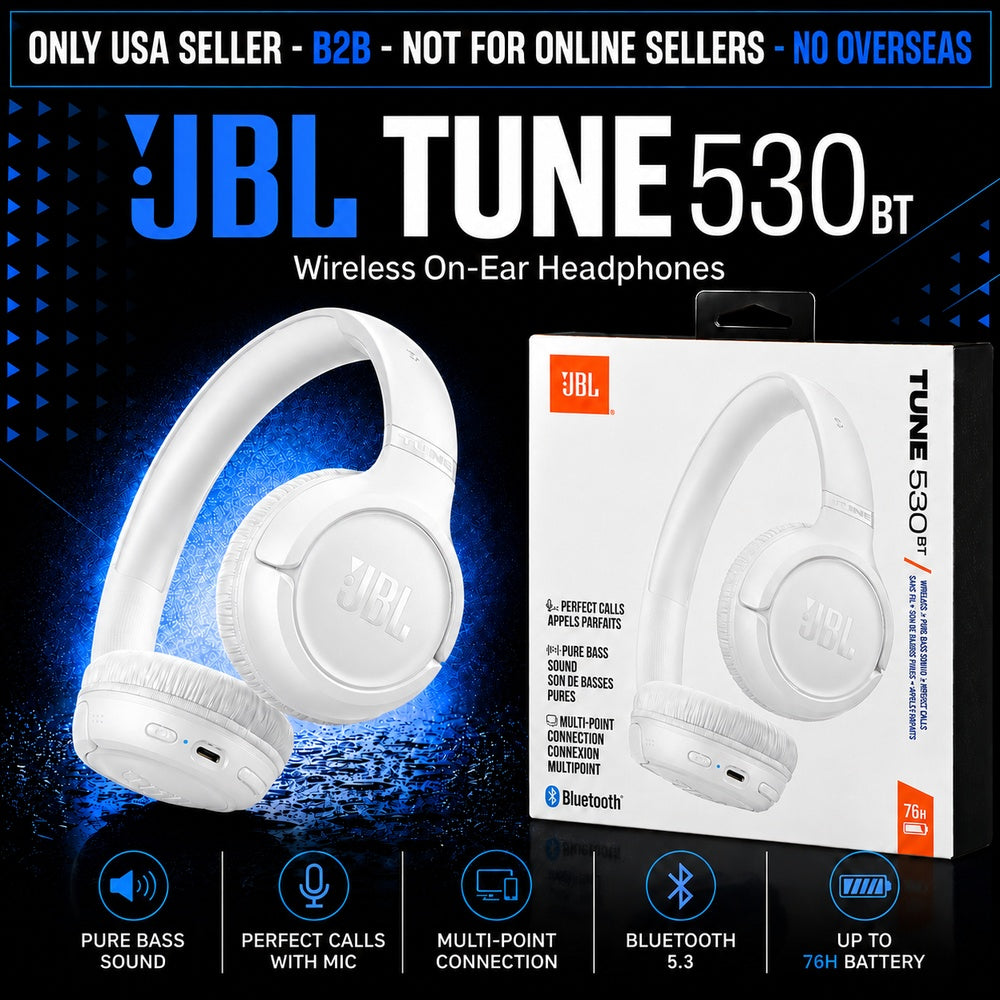 JBL TUNE 530BT WIRELESS ON-EAR HEADPHONES - WHITE ( 1107953) (MSRP $69.99)