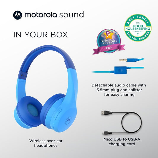 MOTOROLA JR300BT KIDS ON-EAR HEADPHONES - BLUE (1103319) (MSRP $49.99)