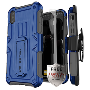 iPhone XR Ghostek Iron Armor Series Case w/ Tempered Glass  Gray/BLUE (1581)