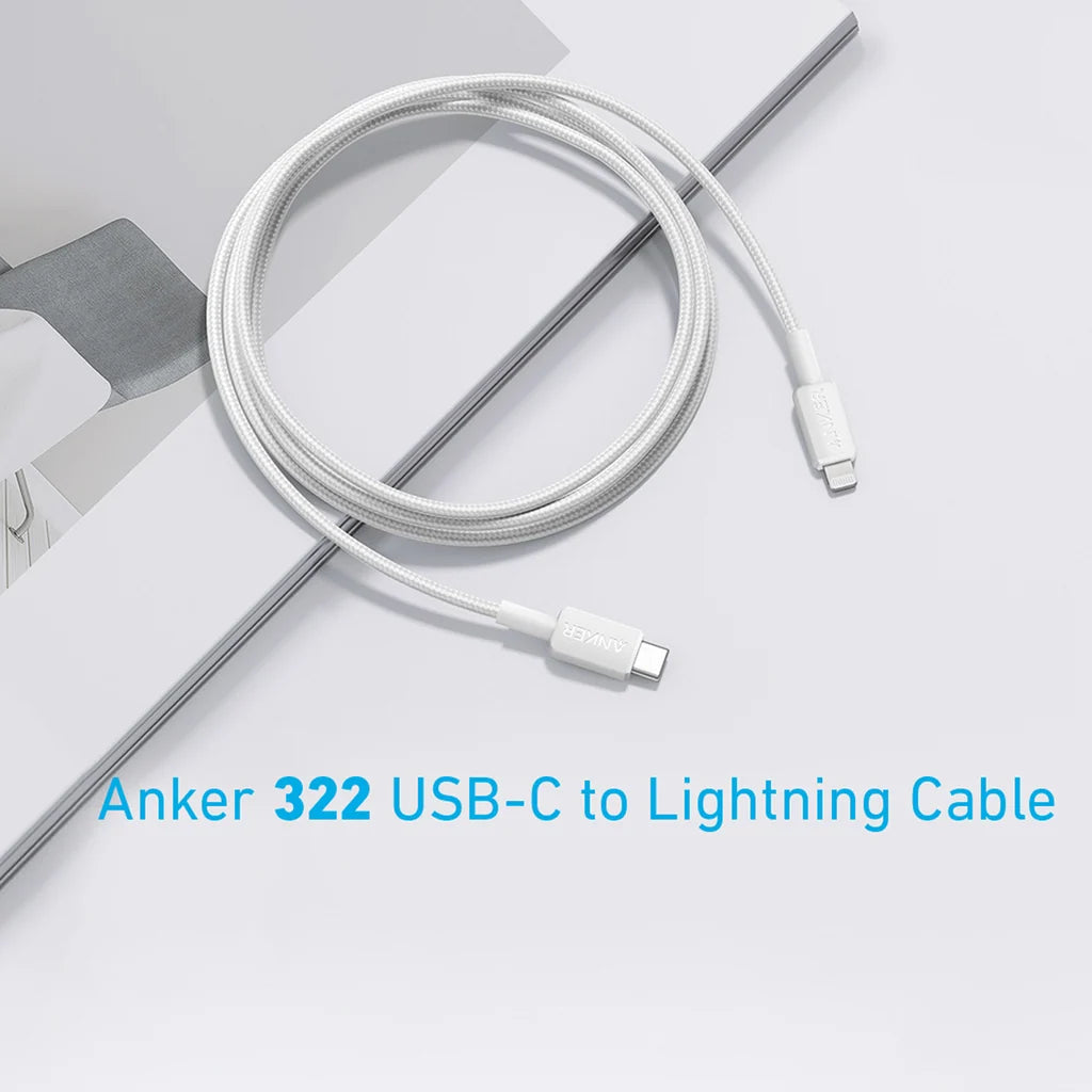 Anker 322 Braided USB-C To Lightning 10' Cable - White (1108259)(MSRP $49.99)