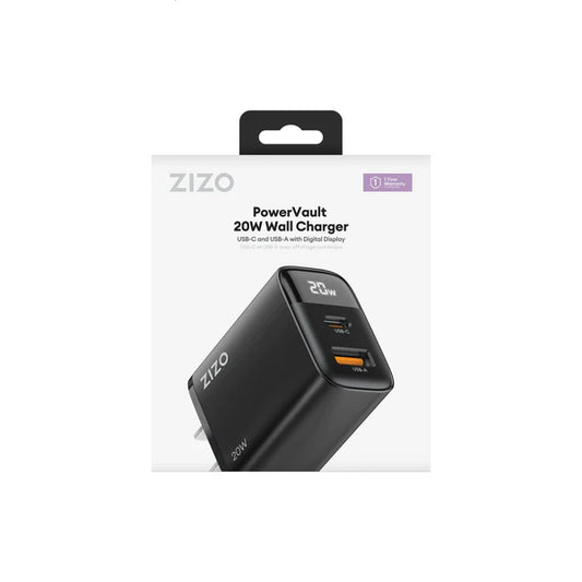 ZIZO PowerVault 20W USB-C + USB-A Wall Charger with Digital Power Display - Black (1102623)