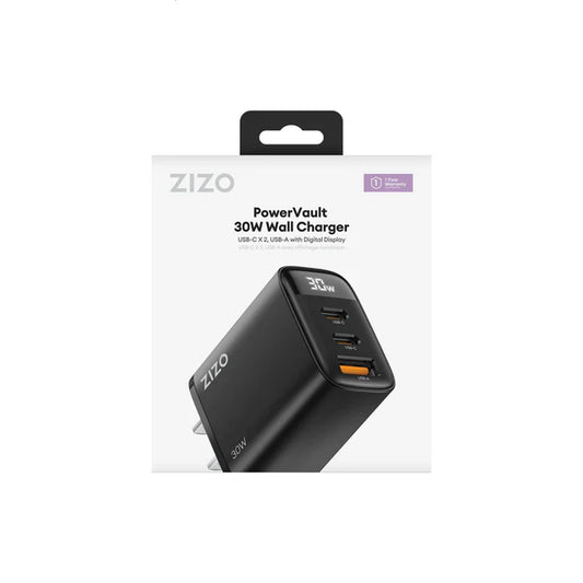 ZIZO PowerVault 30W Dual USB-C + USB-A Wall Charger with Digital Power Display (1102621)