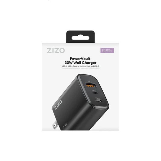 ZIZO PowerVault 30W USB-C + USB-A + Reverse Lightning Port Wall Charger - Black (1102622)
