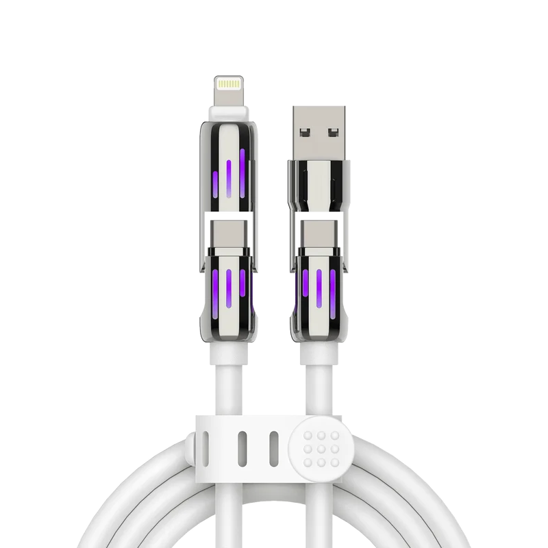 MFish 240W 4-in-1 Fast Charging Cable, White, 6.6FT | Carrying Case, USB-A USB-C to USB-C/Lightning (240W, 4-in-1) (1108287)(MSRP $39.99)