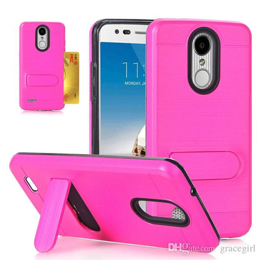 Galaxy A6 BRUSHED METAL CASE W/ HORIZONTAL KICKSTAND & CARD SLOT-Pink (1688)