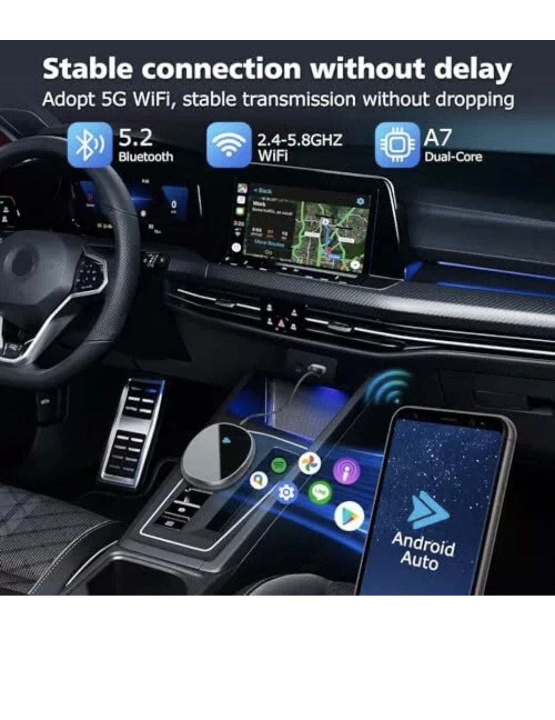Wireless (Android Phones ONLY ) Auto Car Adapter, aa Wireless Android Auto Dongle Bluetooth (1103035) (MSRP 39.99)