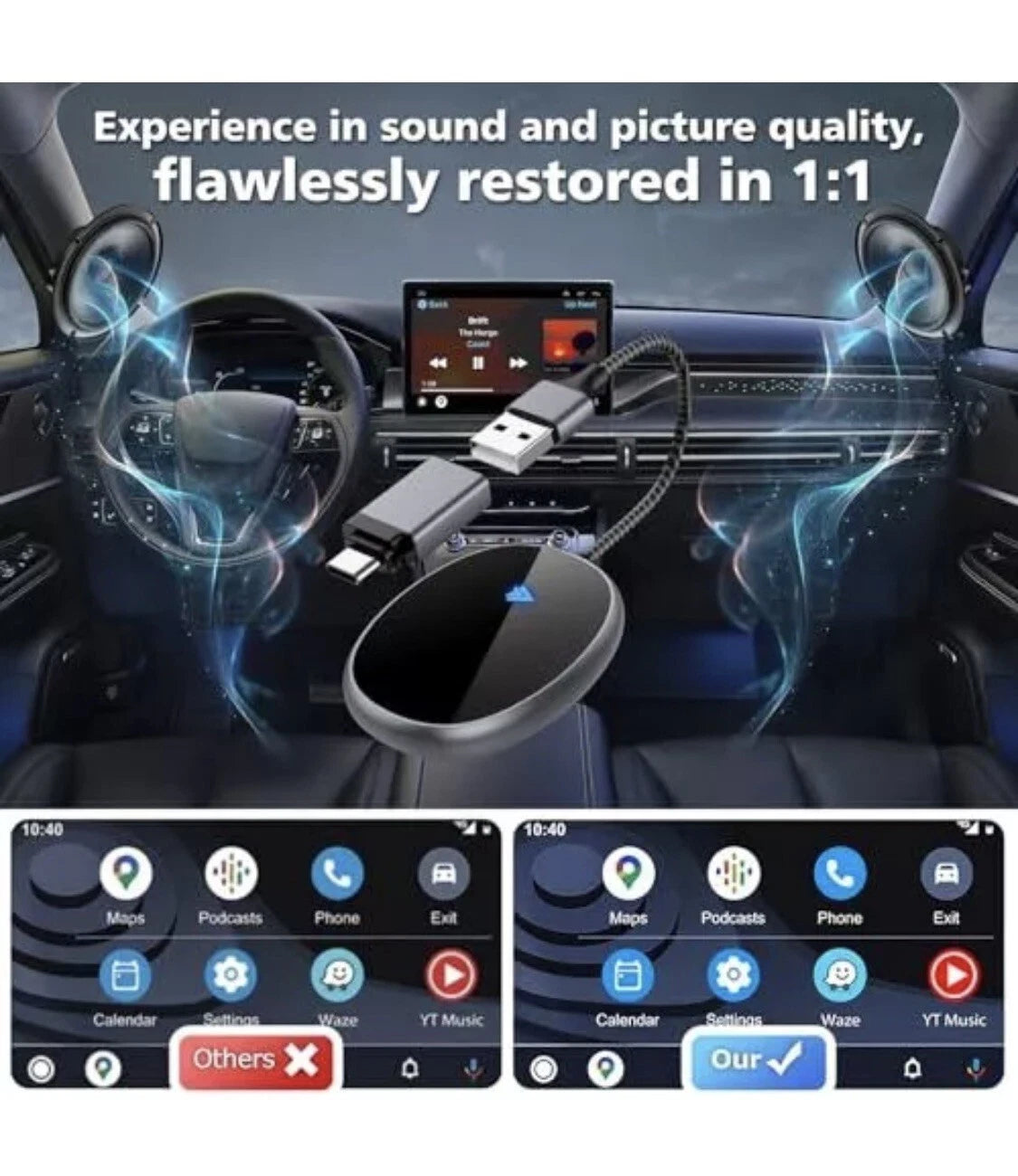 Wireless (Android Phones ONLY ) Auto Car Adapter, aa Wireless Android Auto Dongle Bluetooth (1103035) (MSRP 39.99)