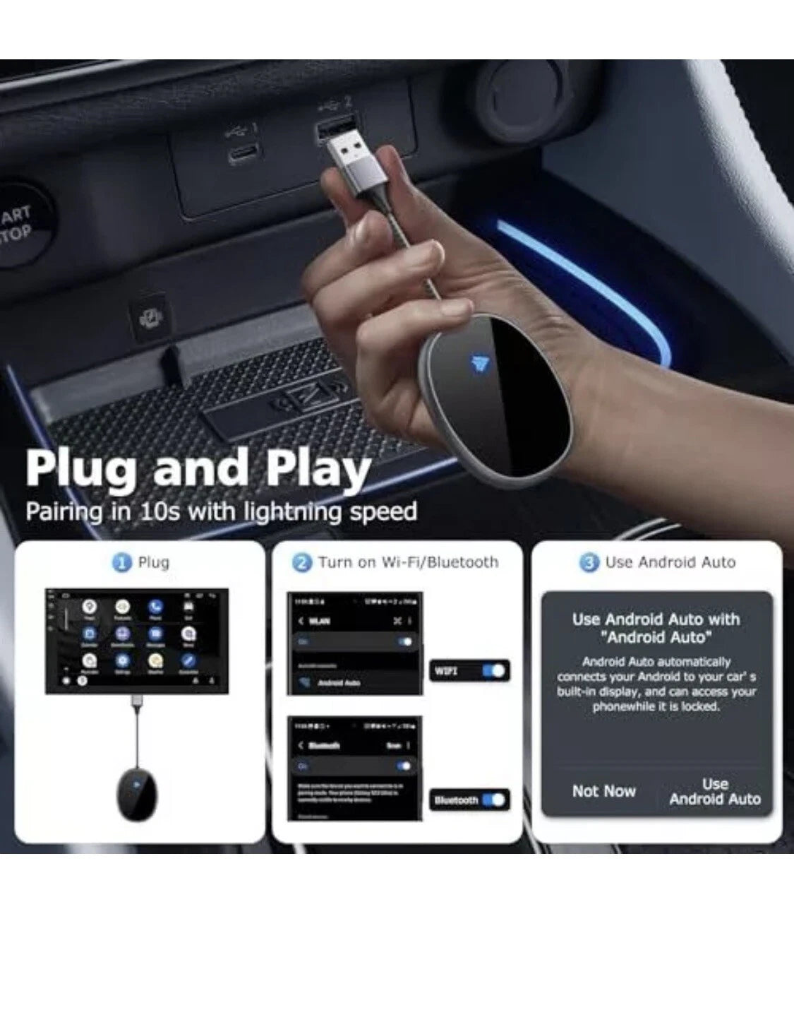 Wireless (Android Phones ONLY ) Auto Car Adapter, aa Wireless Android Auto Dongle Bluetooth (1103035) (MSRP 39.99)