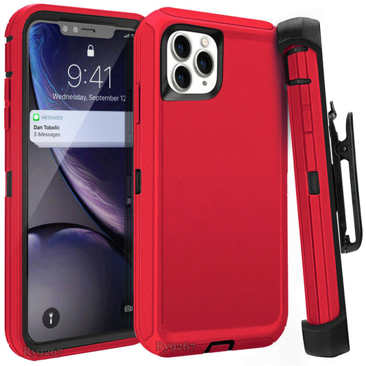 APPLE IPHONE 11 PRO 5.8" DEFENDER CASE WITH CLIP - RED (9520)