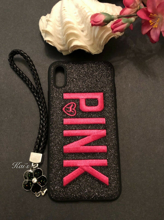 IPHONE X/XS Victoria Secret Pink Bling Glitter Soft Case- Black (506)