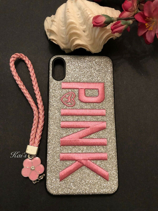 IPHONE X/XS Victoria Secret Pink Bling Glitter Soft Case- silver  (507)