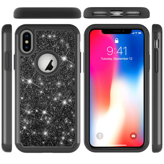 iPhone 6P/ 7P /8 Plus Bling Hybrid Crystal Case - Black (3237)