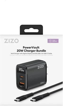 ZIZO PowerVault 20W Charger Bundle with 4FT Braided Nylon USB-C Cable (1102620)