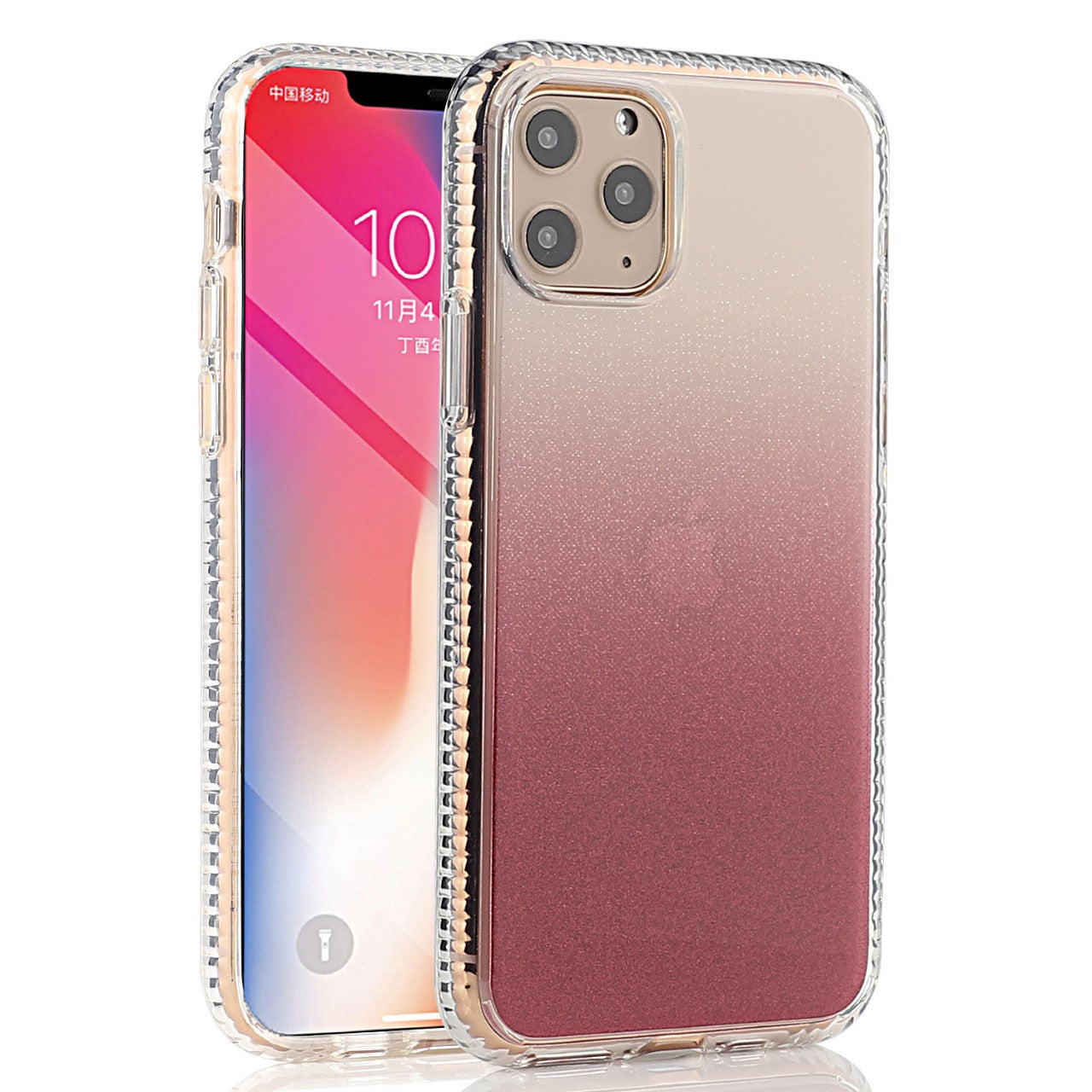 iPhone 11 Pro Max New luxury two tone charming color phone case - Clear/Wine Red (4893)