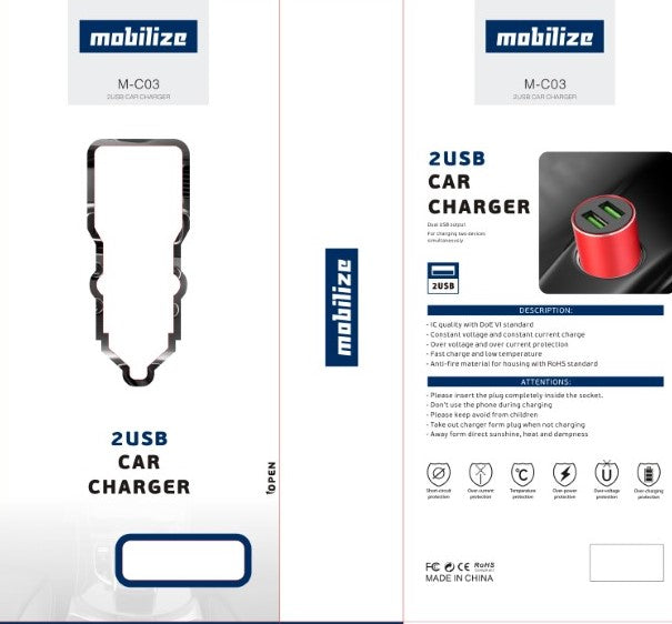 Mobilize Mini High Power Metal Dual Port USB Car Charger 5V/3.1A With Unique Safety Auto-ID - Micro (9477)