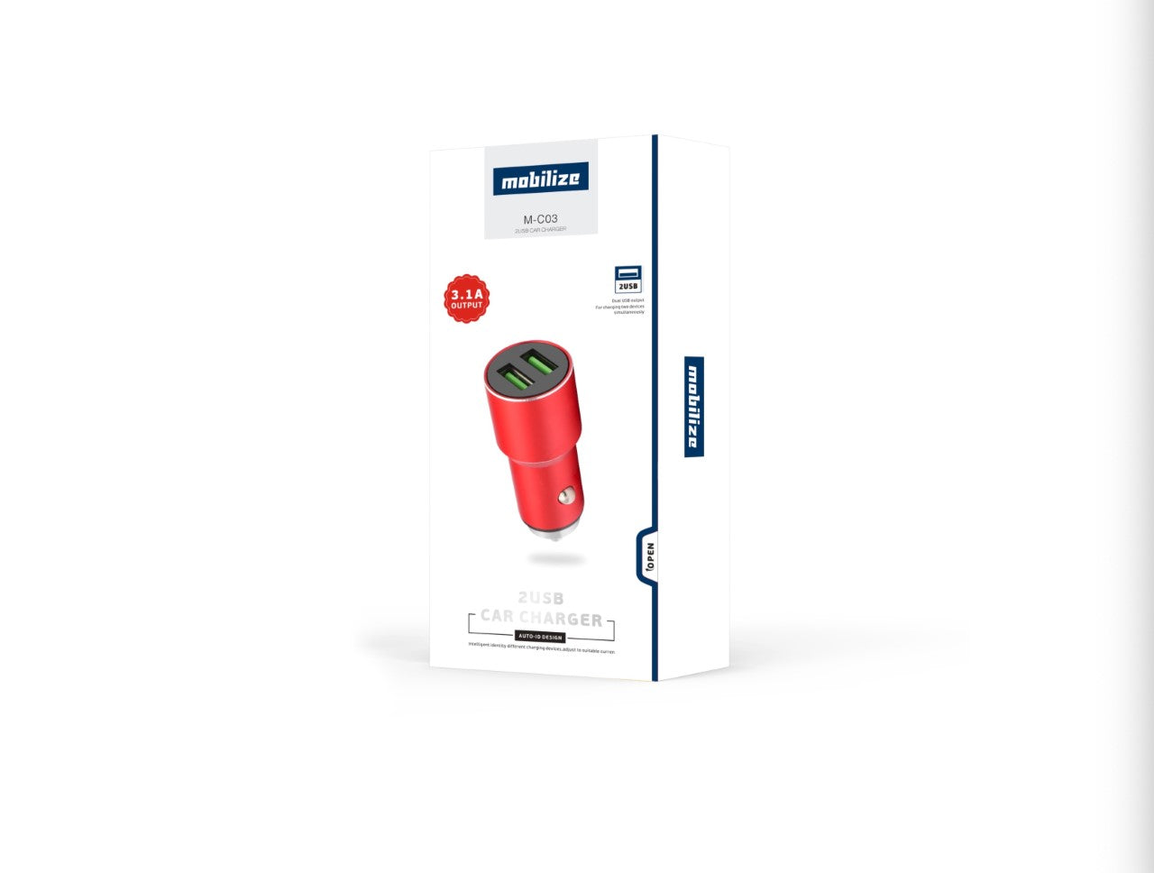 Mobilize Mini High Power Metal Dual Port USB Car Charger 5V/3.1A With Unique Safety Auto-ID - Micro (9477)
