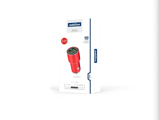 Mobilize Mini High Power Metal Dual Port USB Car Charger 5V/3.1A With Unique Safety Auto-ID - Micro (9477)