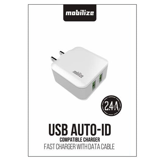 New Micro V9 Wall Charger And Cable 2.4A Dual Slot Auto-ID (1440)