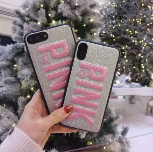iPhone X/Xs Pink Cover Hard Case - Silver (3001)